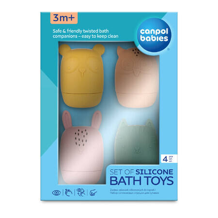 Canpol Babies, set de jouets de bain dévissables en silicone, 80/308, à partir de 3 mois, 4 pièces