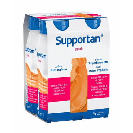 Supportan Drink, Nährstoffpräparat, Geschmacksrichtung tropische Früchte, 4 x 200 ml 