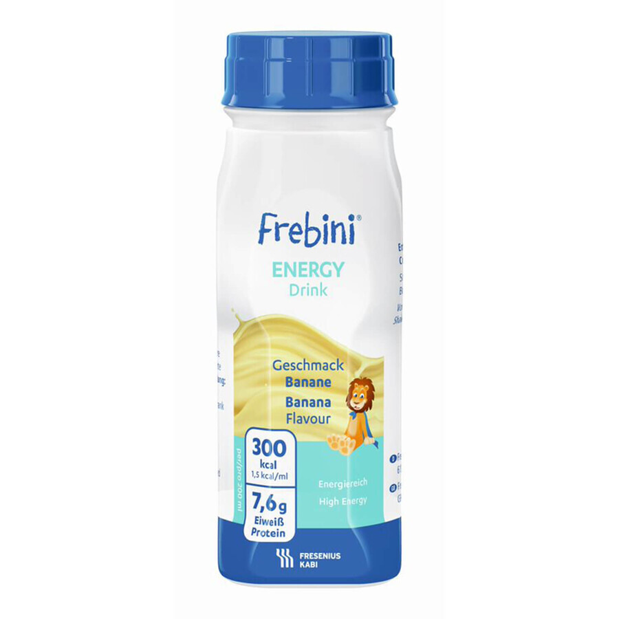 Frebini Energy Drink, Nährstoffpräparat für Kinder von 1-12 Jahren, Geschmacksrichtung Banane, 4 x 200 ml KURZFRISTIGE