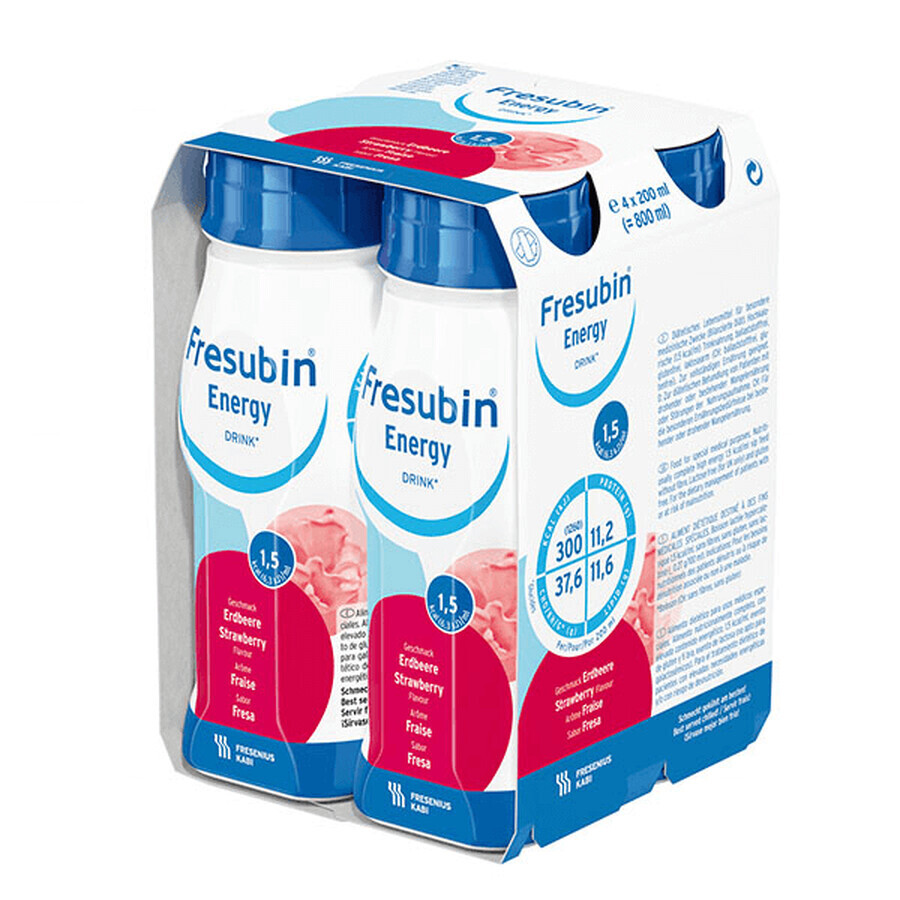 Fresubin strawberry flavored energy drink, 4 x 200 ml, Fresenius Kabi