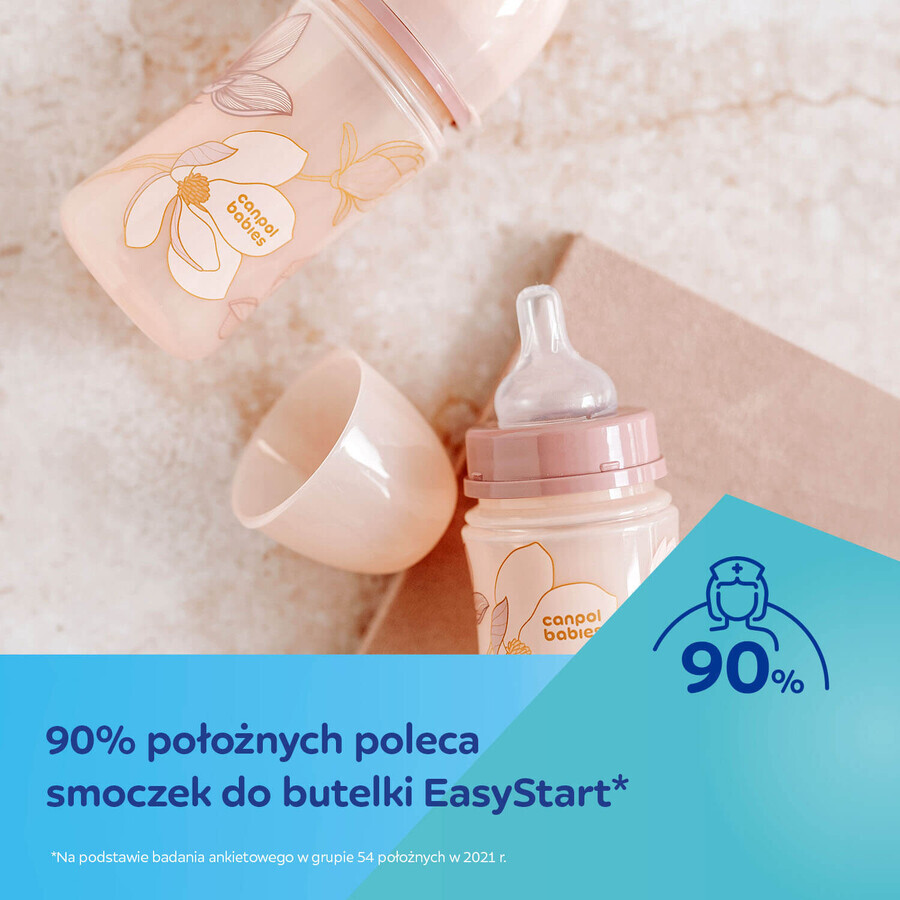 Canpol Babies EasyStart, anti-colic, wide-mouth bottle, Gold, pink, 35/239, from birth, 120 ml