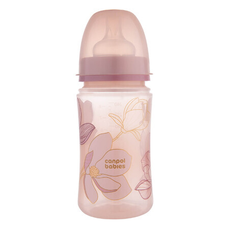 Canpol Babies EasyStart, biberon anti-colique, bec large, or, rose, 35/240, à partir de 3 mois, 240 ml