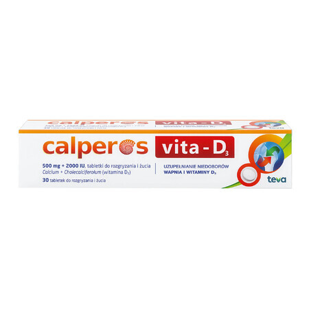 Calperos Vita-D3 500 mg + 2000 IU, 30 chewable tablets