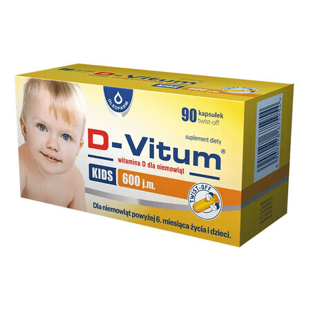 D-Vitum Kids 600 UI, vitamina D pentru sugari de peste 6 luni și copii, 90 de capsule detașabile