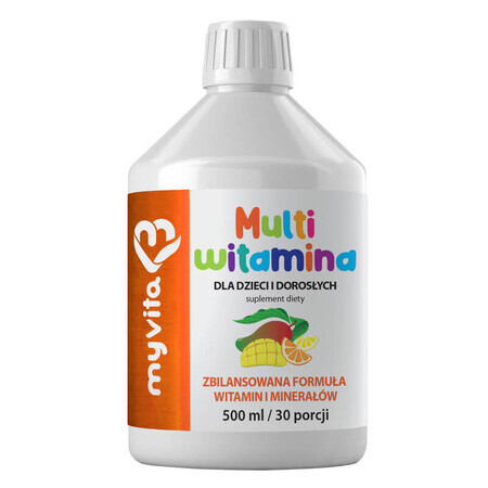 MyVita Multivitamin Liquid, Multivitamin für Kinder und Erwachsene, 500 ml VERUNREINIGTE VERPACKUNG