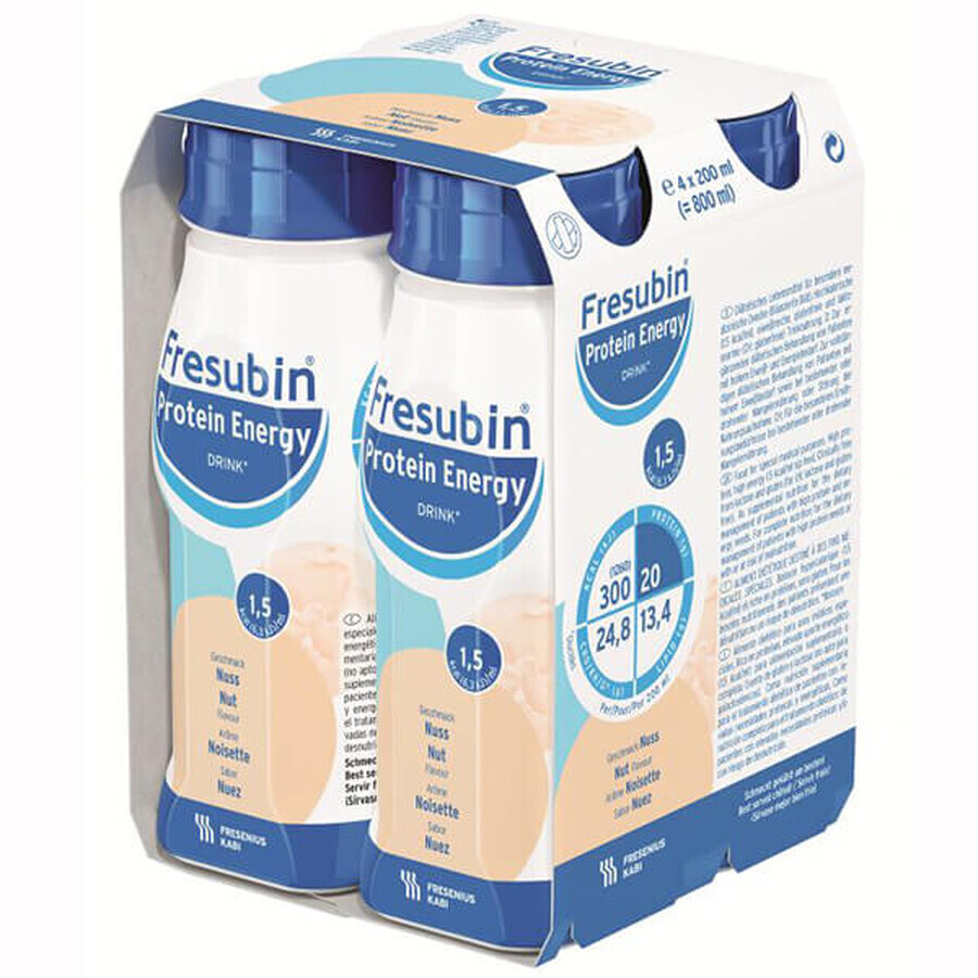 Fresubin Protein Energy Drink, Nährstoffpräparat, Haselnussgeschmack, 4 x 200 ml