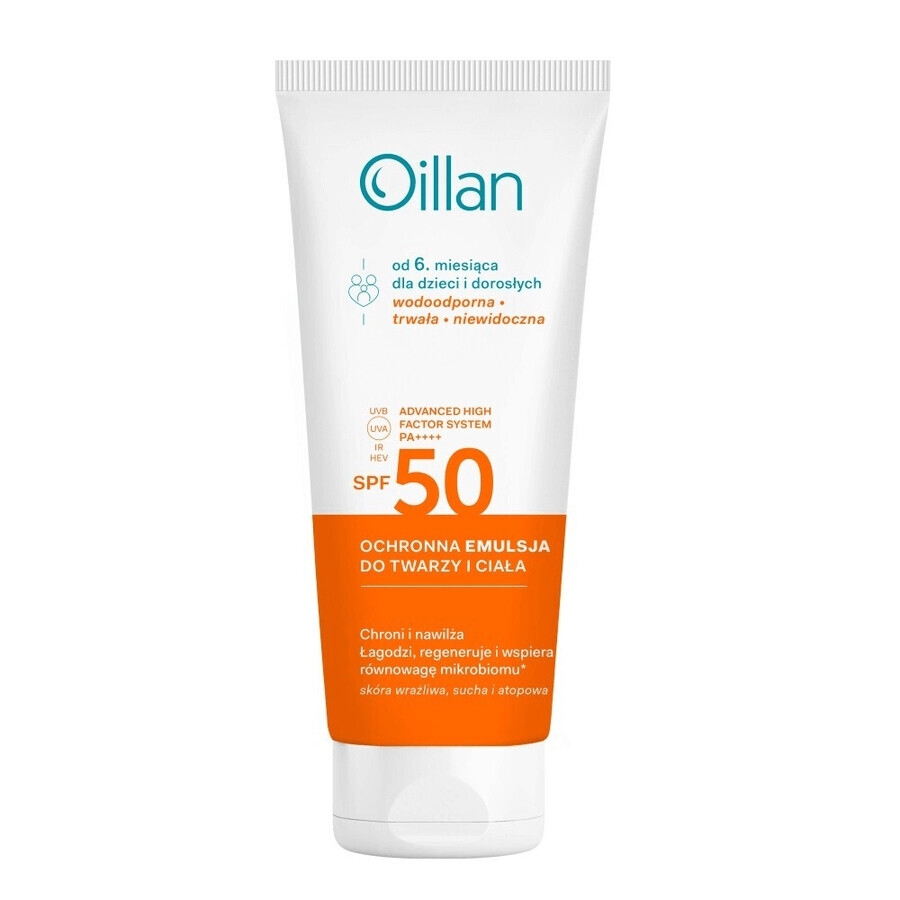 Oillan Sun Set, Protective emulsion for face and body, SPF 50, 100 ml + 3in1 bath gel, 200 ml + moisturizing cream, 75 ml free