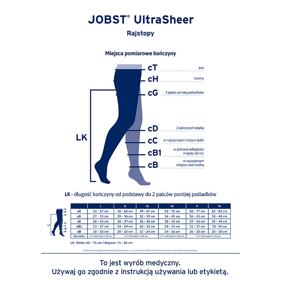 Jobst Ultra Sheer, Kompressionsstrumpfhose, CCL2, geschlossene Fußspitze, Größe 5, schwarz