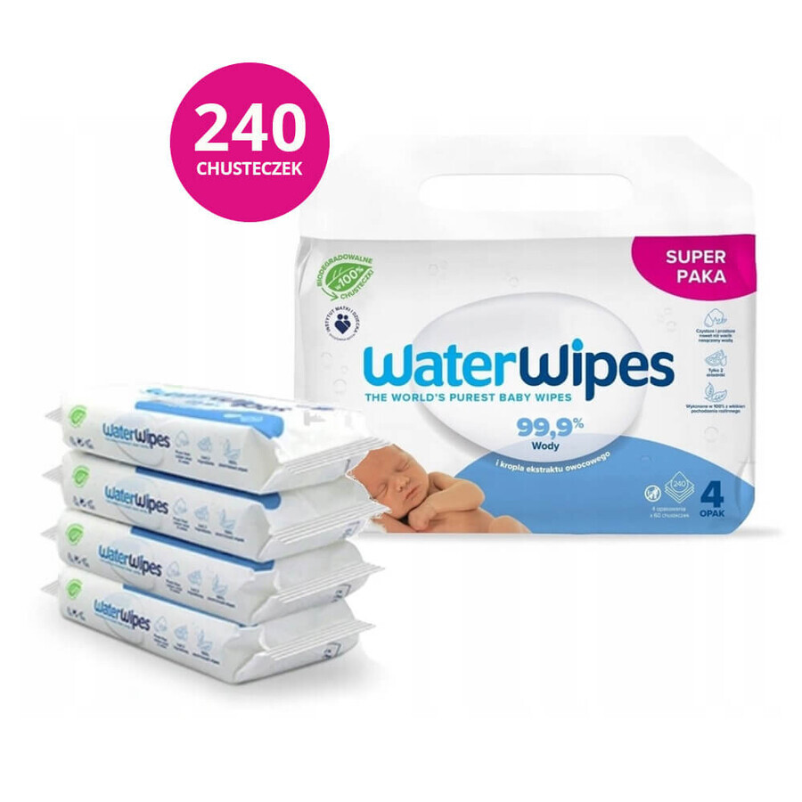 WaterWipes Bio, Feuchttücher, Wasser, ab Geburt, 4 x 60 Stück