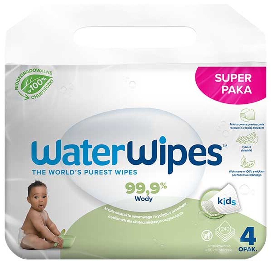 WaterWipes Soapberry Bio, șervețele umede, apă cu extract de săpun, de la naștere, 4 x 60 bucăți 