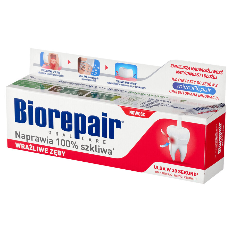 Biorepair Dientes Sensibles, pasta dentífrica, sin flúor, 75 ml