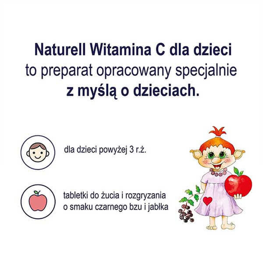 Naturell Vitamin C für Kinder 50 mg, Holunder- und Apfelgeschmack, 60 Kautabletten