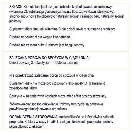 Naturell Vitamin C für Kinder 50 mg, Holunder- und Apfelgeschmack, 60 Kautabletten