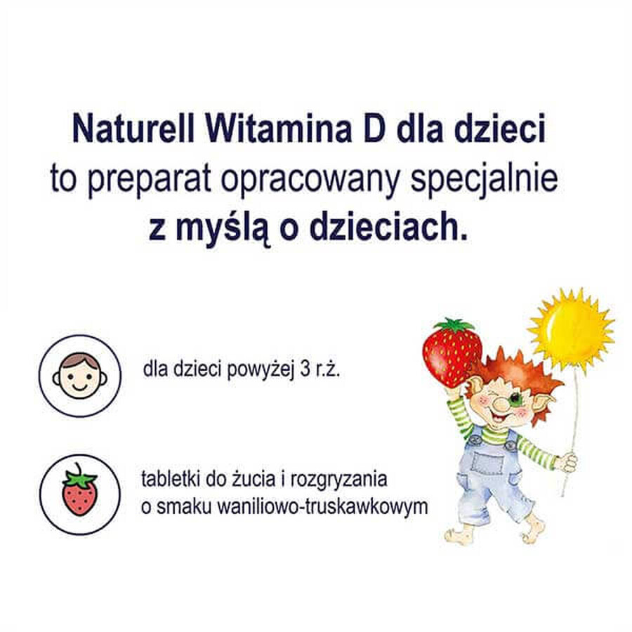 Naturell Vitamine D voor kinderen 1000 IE, vanille- en aardbeiensmaak, 60 kauwtabletten