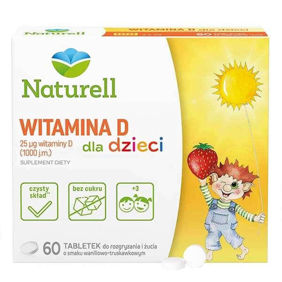 Naturell Vitamine D voor kinderen 1000 IE, vanille- en aardbeiensmaak, 60 kauwtabletten