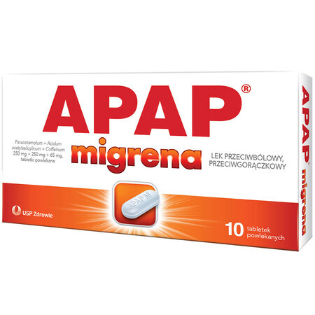 Apap Migraine 250 mg + 250 mg + 65 mg, 10 film-coated tablets