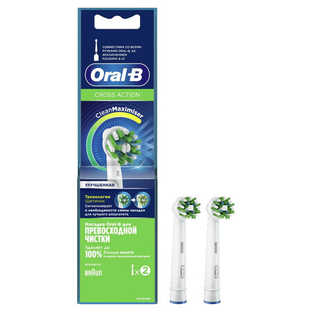 Oral-B Cross Action, Ersatzaufsätze für elektrische Zahnbürste Clean Maximiser, EB50-2N, 2 Stück