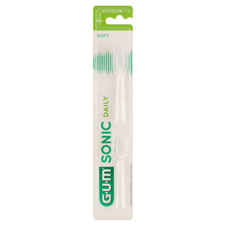 Sunstar Gum, Sonic Daily Zahnbürstenaufsätze, weiß, 2 Stück