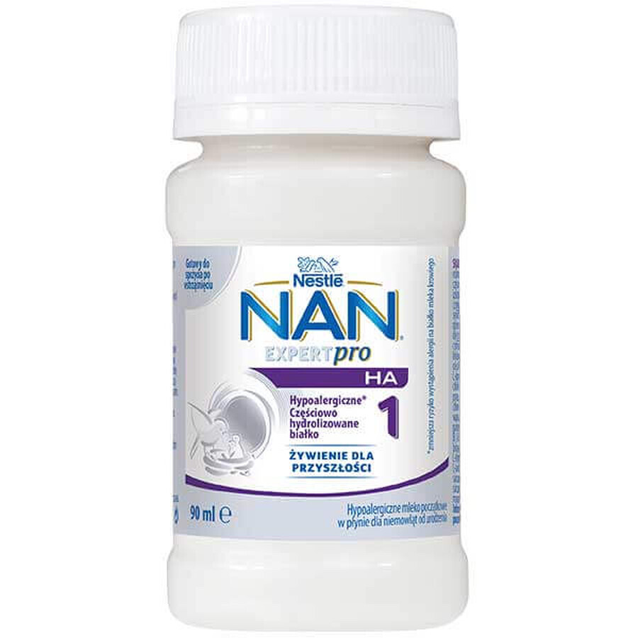 Nestlé NAN Expertpro HA 1, leche infantil hipoalergénica para bebés desde el nacimiento, líquida, 90 ml