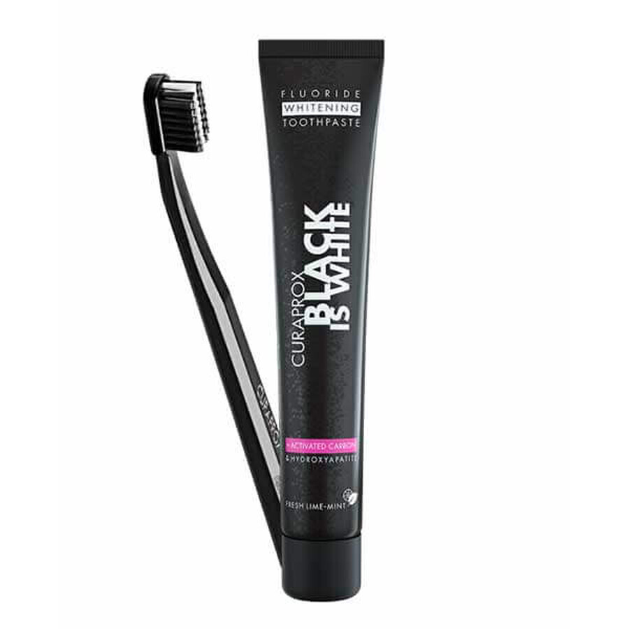 Set Curaprox Black is White, Dentifricio sbiancante, gusto lime-menta, 10 ml + spazzolino CS 5460, 1 pz.