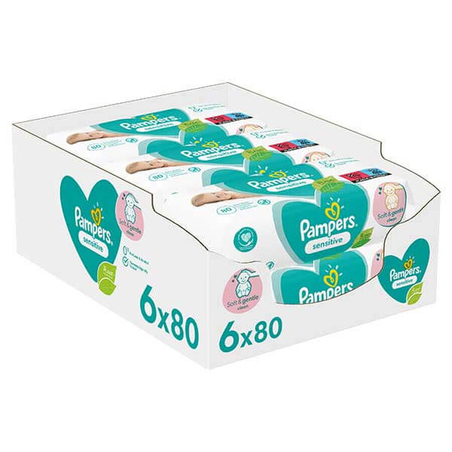 Pampers Sensitive, salviette umidificate, 6 x 80 pz.