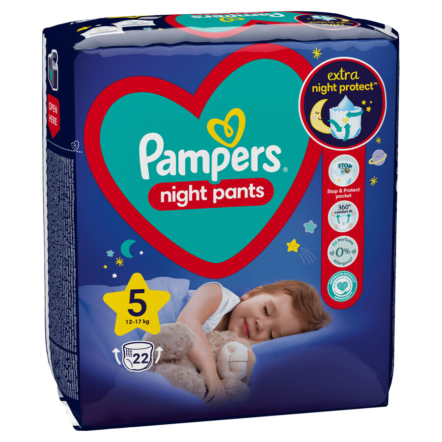 Pampers Night Pants, scutece, mărimea 5, 12-17 kg, 22 buc