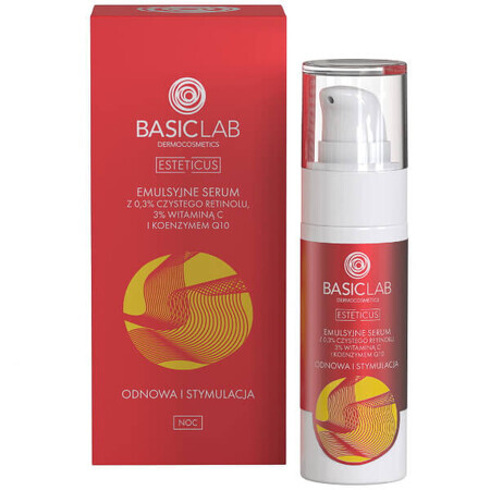 BasicLab Esteticus, ser emulsie cu retinol pur 0,3% pentru noapte, reînnoire și stimulare, 30 ml