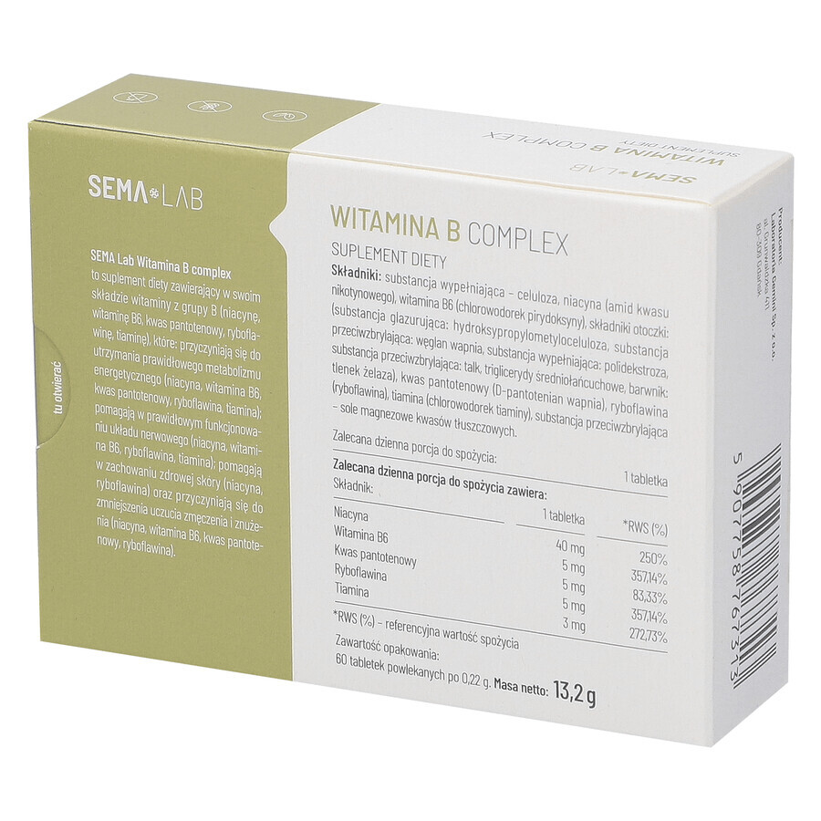 SEMA Lab Vitamin B Complex, 60 comprimate filmate