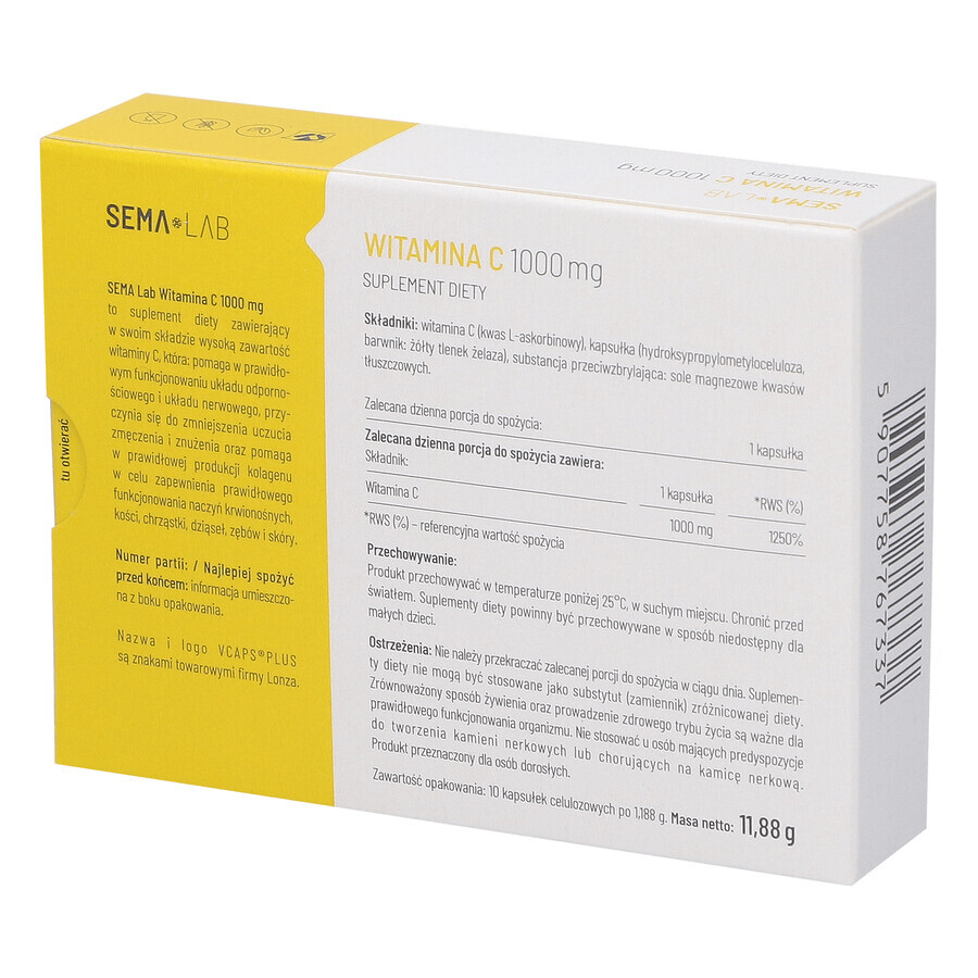 SEMA Lab Vitamin C 1000 mg, 10 Zellulosekapseln