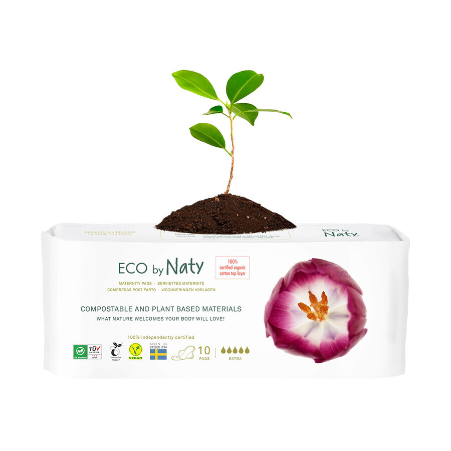 Eco by Naty, umweltfreundliche Wochenbetteinlagen, kompostierbar, Extra, 10 Stück