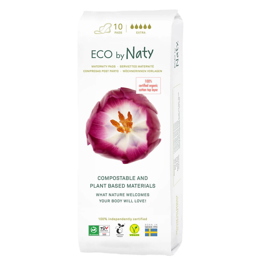 Eco by Naty, umweltfreundliche Wochenbetteinlagen, kompostierbar, Extra, 10 Stück