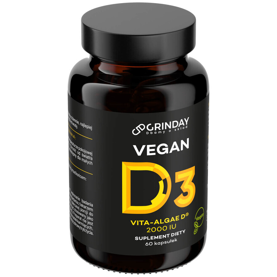 Grinday Vegan D3, vegan vitamin D3 2000 IU, 60 capsules