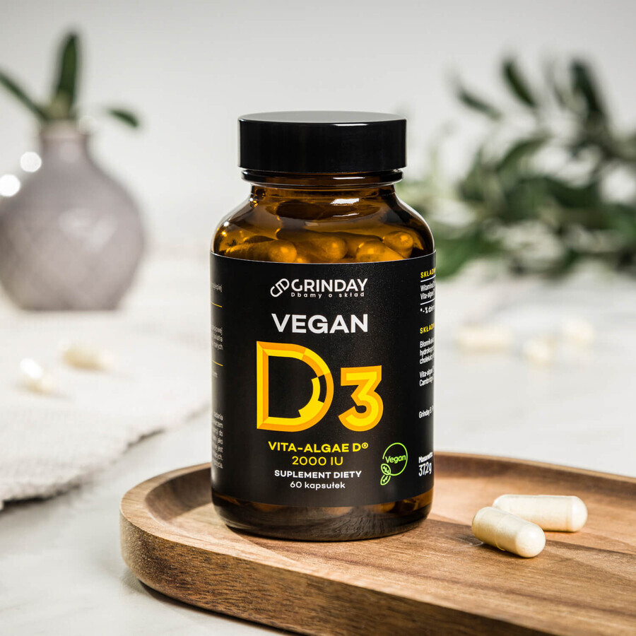 Grinday Vegan D3, vegan vitamin D3 2000 IU, 60 capsules