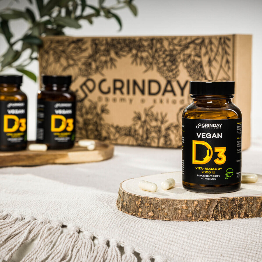 Grinday Vegan D3, vegan vitamin D3 2000 IU, 60 capsules