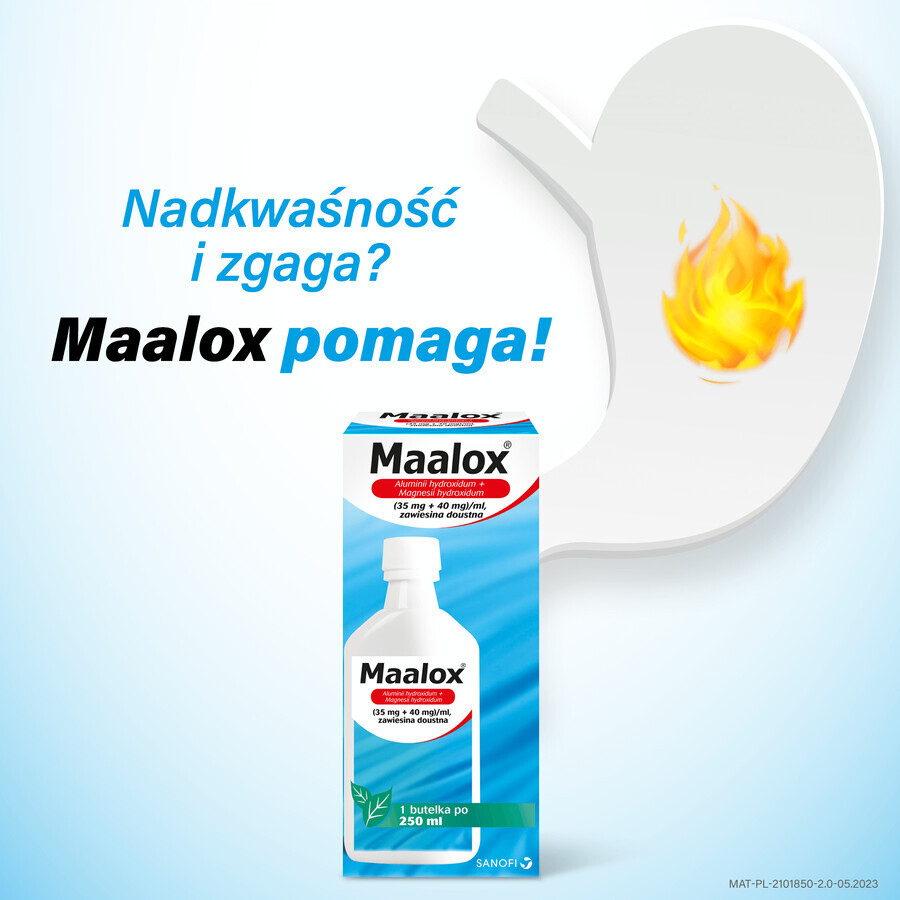 Maalox (35 mg + 40 mg)/ml, Suspension zum Einnehmen, 250 ml