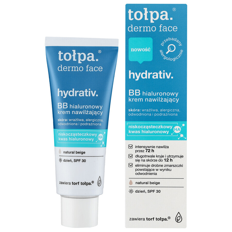 Tolpa Dermo Face Hydrativ, BB idratante ialuronica da giorno, SPF 30, 40 ml