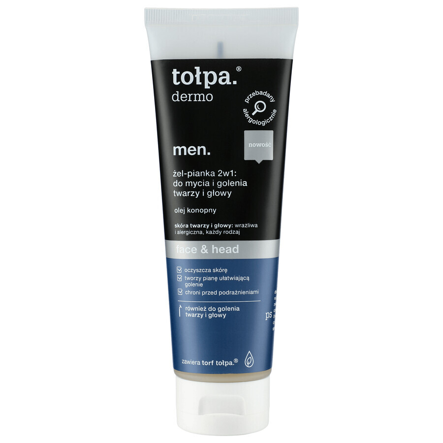 Tolpa Dermo Men Face &amp; Head, 2-in-1 Gel-Schaum zur Reinigung und Rasur von Gesicht und Kopf, 100 ml