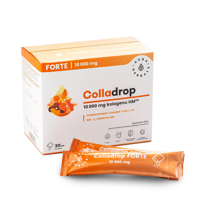 Aura Herbals Colladrop Forte Colagen 10000 mg, 30 pliculețe