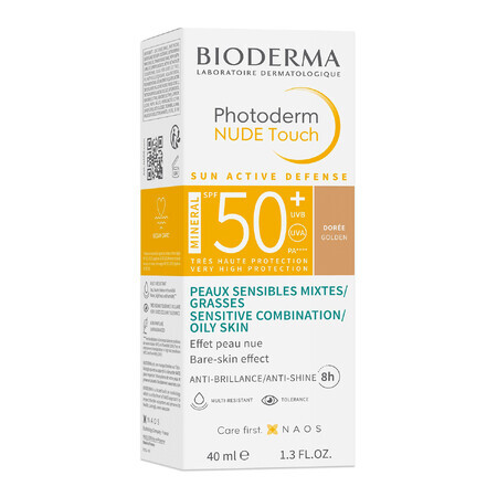 Bioderma Photoderm Nude Touch, Mineralgrundierung mit Nude-Effekt, dunkler Farbton, SPF 50+, 40 ml