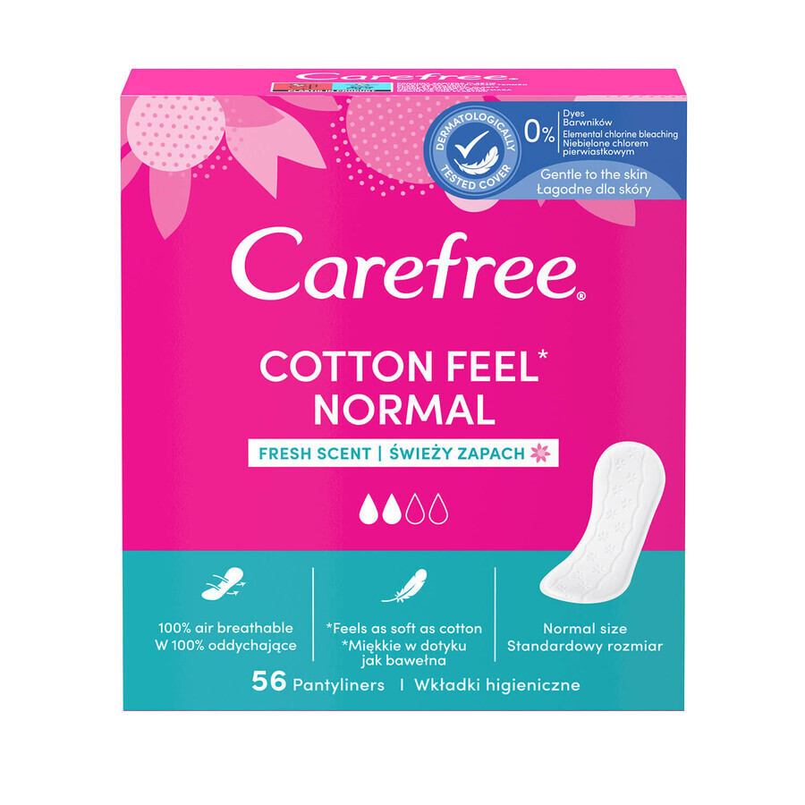 Compresas higiénicas Carefree Cotton Feel Normal, aroma fresco, 56 piezas