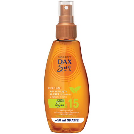 DAX Sun, relaxing beach oil with matcha tea, SPF 15, 200 ml