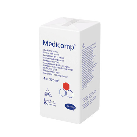 Medicomp, unsteril, Vliesstoffkompressen, 4 Lagen, 30 g/m2, 5 cm x 5 cm, 100 Stück