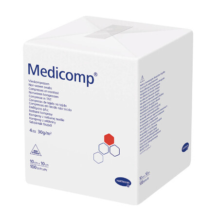 Comprese medicomp, nesterile, nețesute, 4 straturi, 30 g/m2, 10 cm x 10 cm, 100 bucăți