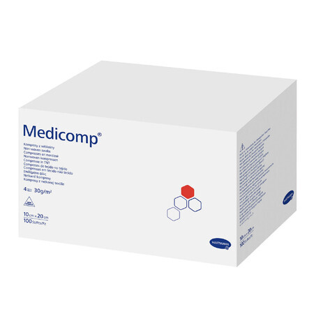 Medicomp, unsteril, Vliesstoffkompressen, 4 Lagen, 30 g/m2, 10 cm x 20 cm, 100 Stück