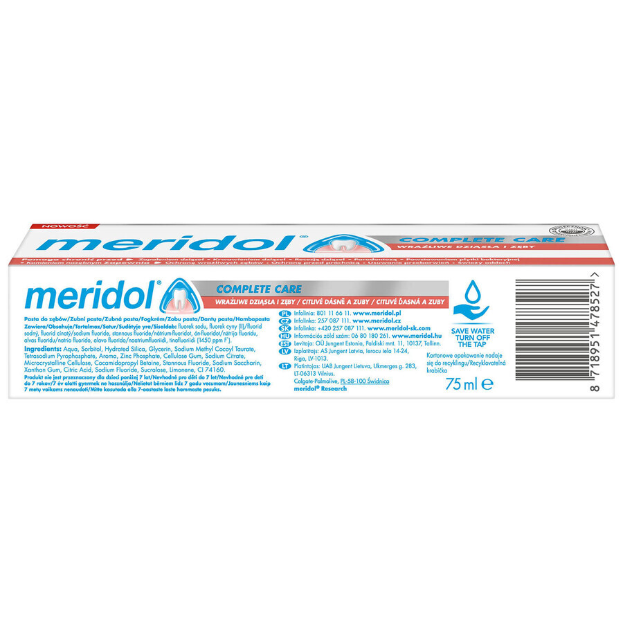 Meridol Complete Care, dentifrice, gencives et dents sensibles, 75 ml