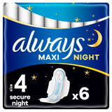 Always Secure Night, Damenbinden mit Flügeln, Größe 4, Maxi, 6 Stück