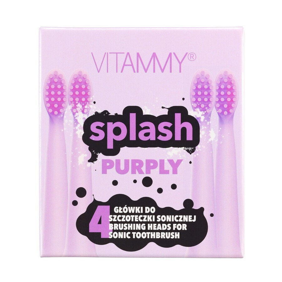 Vitammy Splash, Schallzahnbürstenaufsätze für Kinder, lila, ab 8 Jahren, 4 Stück