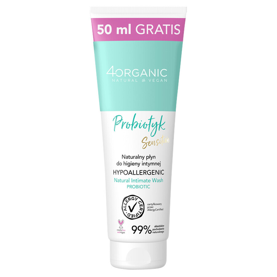 4Organic Probiotic, lotion naturelle pour l'hygiène intime, 200 ml + 50 ml offerts