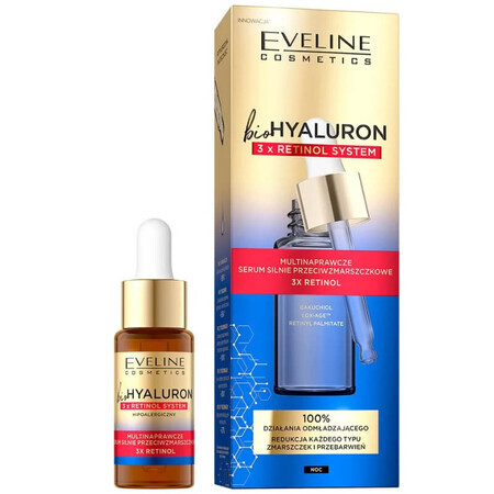 Eveline Cosmetics Bio Hyaluron 3 x Retinol, Facettenreiches Anti-Falten-Serum, für die Nacht, 18 ml