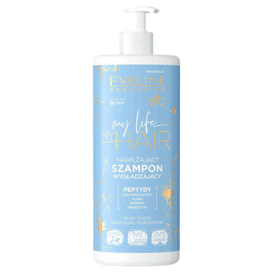 Eveline Cosmetics My Life My Hair, shampooing hydratant et lissant pour cheveux secs, abîmés et déshydratés, 500 ml